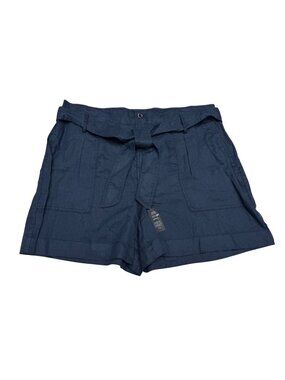 NWT Lauren Ralph Lauren Women's Navy Blue 100% Linen Belted Shorts, Size 14